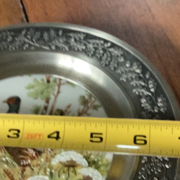 1980s/90s SKS Zinn Germany pheasant porcelain center 95% pewter rim 8” plate - Picture 8 of 8